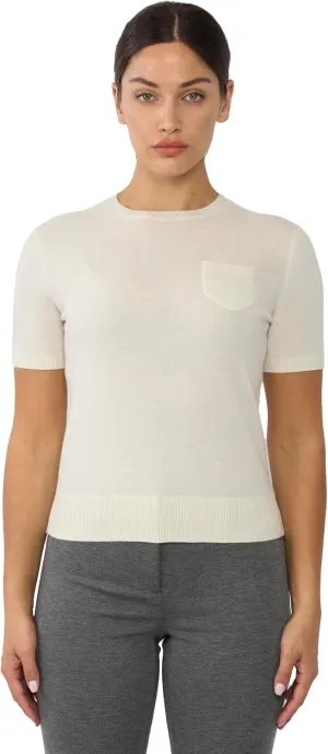 JENNIE LIU Womens 100% Cashmere Crewneck Short Sleeve Sweater