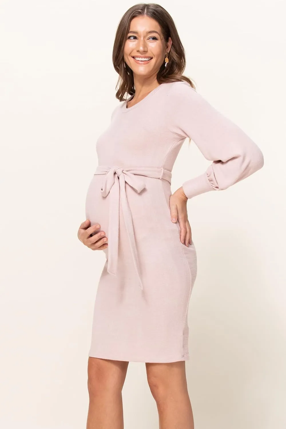 LaClef Womens Sweater Knit Maternity Dress with Belt