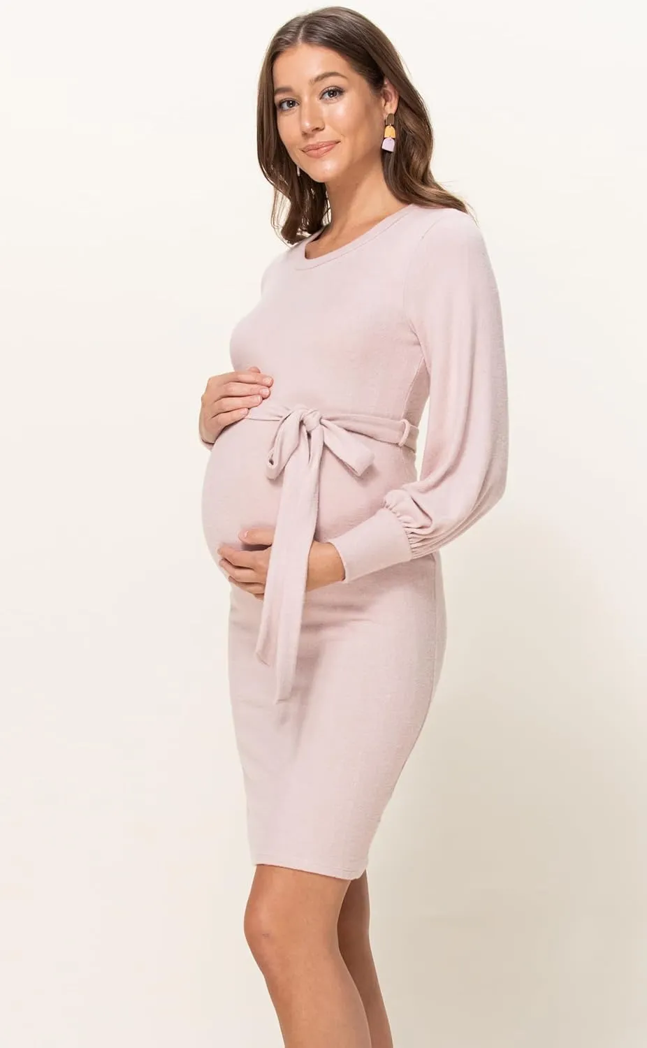 LaClef Womens Sweater Knit Maternity Dress with Belt