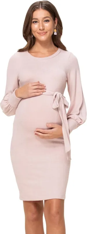 LaClef Womens Sweater Knit Maternity Dress with Belt
