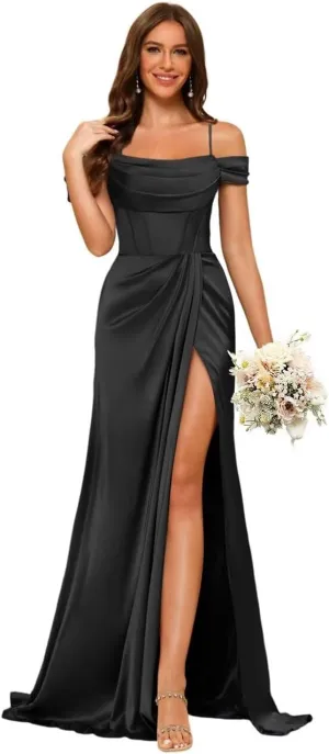Long Bridesmaid Dresses with Silt for Wedding Spaghetti Strap Mermaid Prom Dress PU195