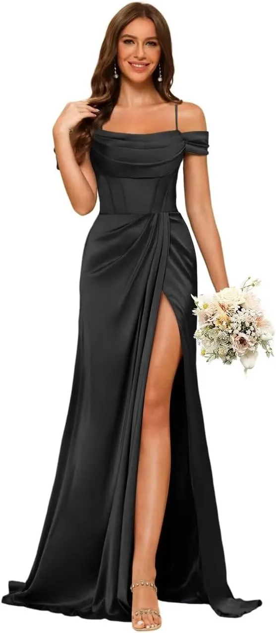 Long Bridesmaid Dresses with Silt for Wedding Spaghetti Strap Mermaid Prom Dress PU195