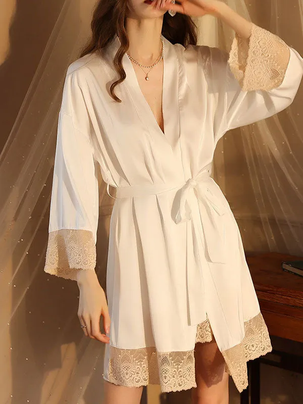 Long Sleeves Loose Comfortable Smooth Split-Joint Deep V-Neck Robes