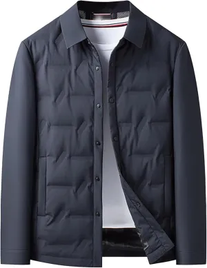 Men's Button Down Business Quilted Jacket Lightweight Windproof Down Padded Jacket Thermal Puffer Bomber Jackets
