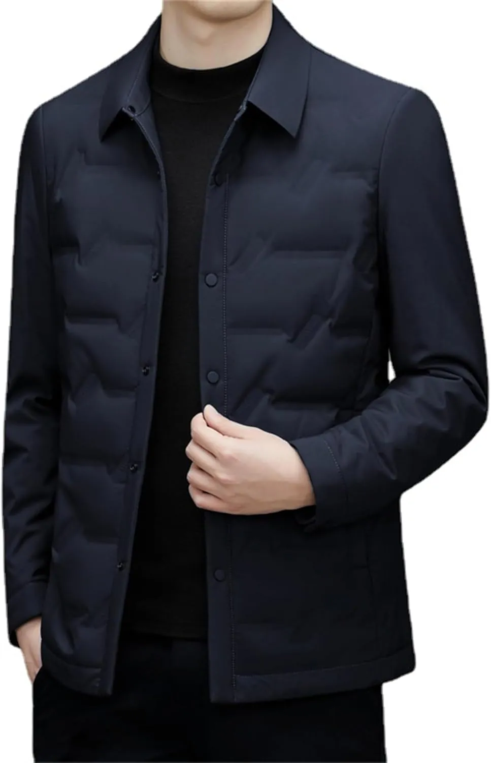 Men's Button Down Business Quilted Jacket Lightweight Windproof Down Padded Jacket Thermal Puffer Bomber Jackets