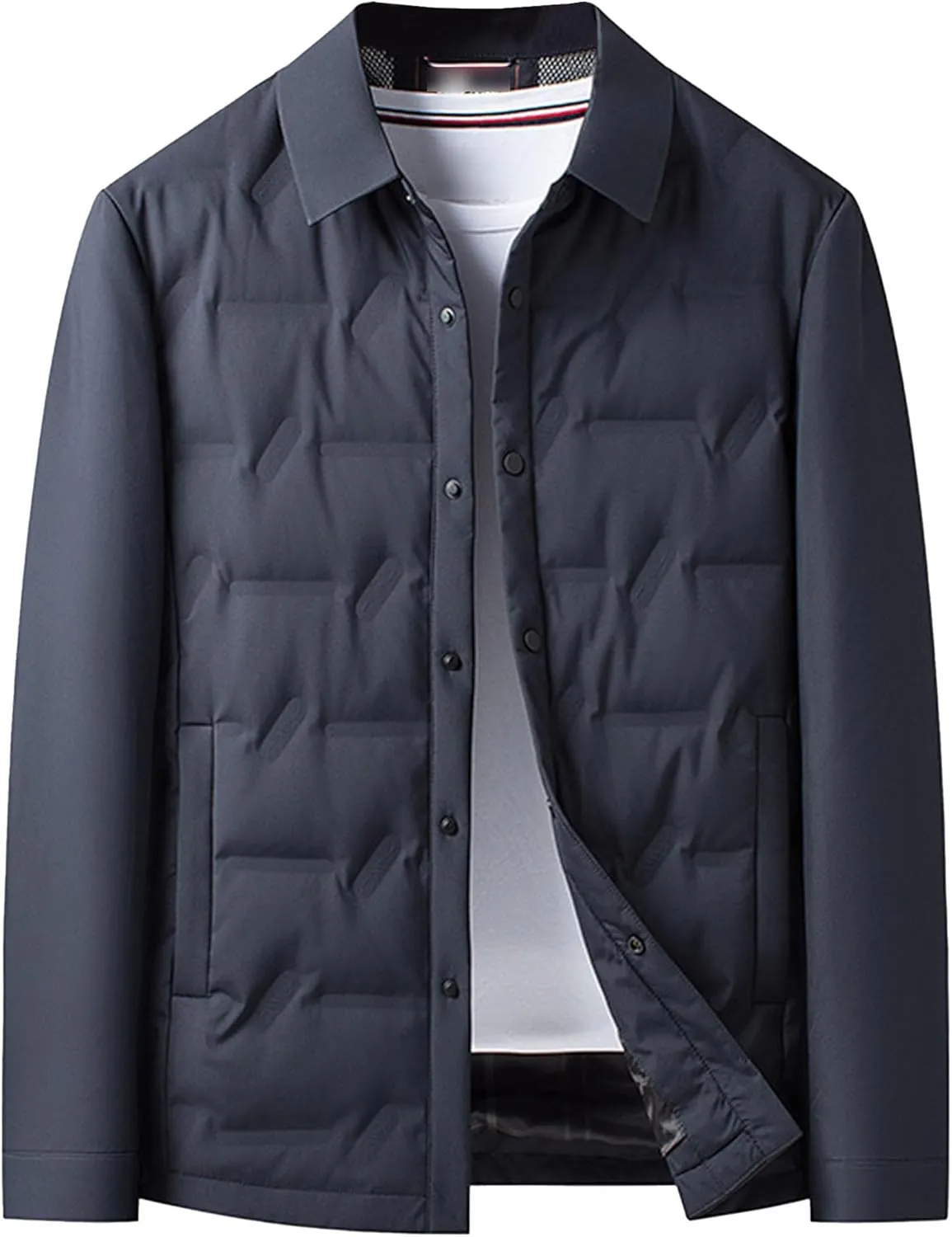 Men's Button Down Business Quilted Jacket Lightweight Windproof Down Padded Jacket Thermal Puffer Bomber Jackets