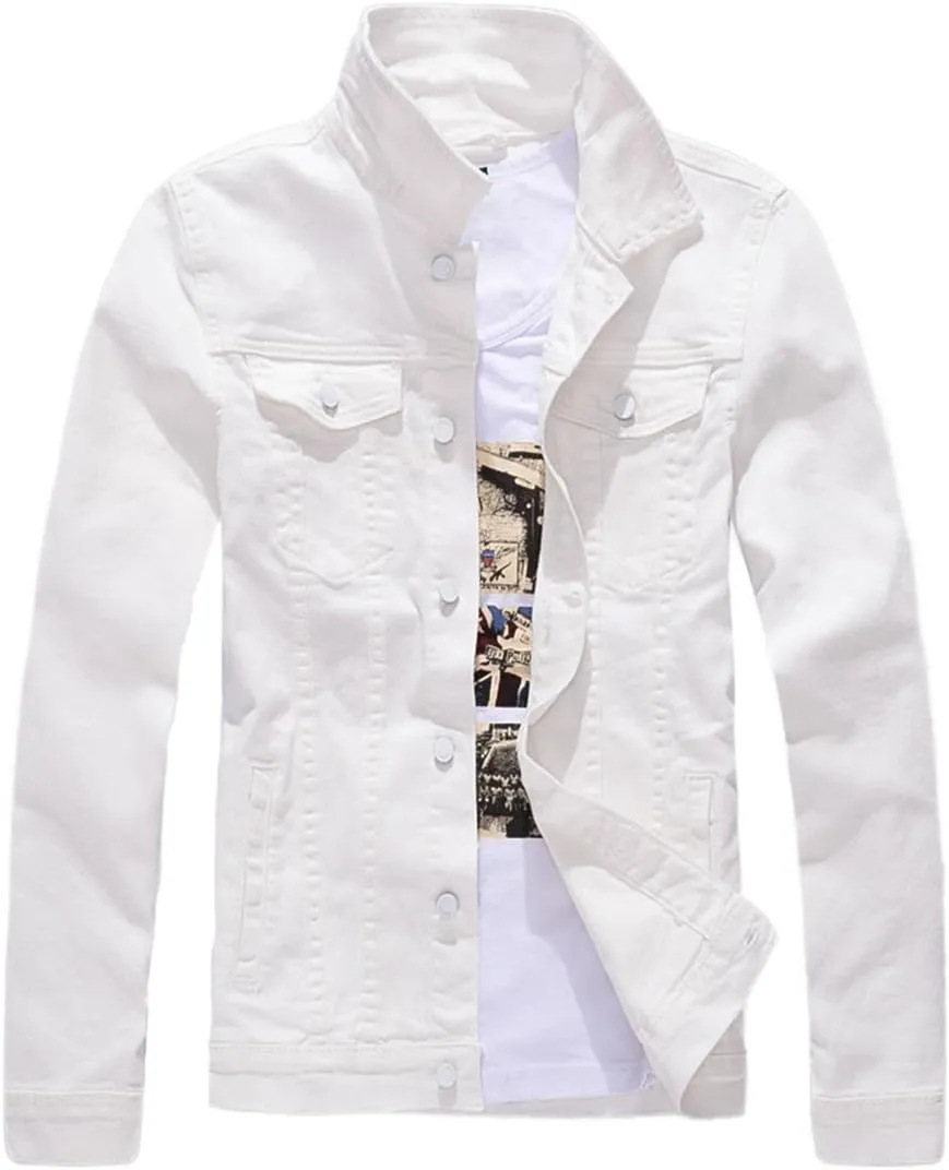 Men`s Classic Slim Fit Motorcycle Denim Jacket Coat