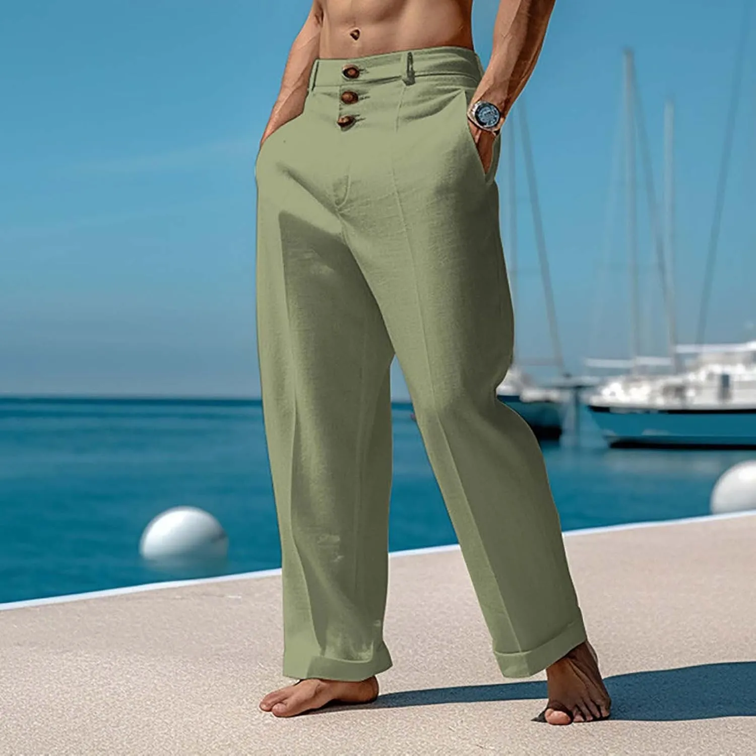 Mens Palazzo Pants Solid Casual Dressy High Wasited Wide Leg Botton Pants Business Work Comfy Outfits with Pockets