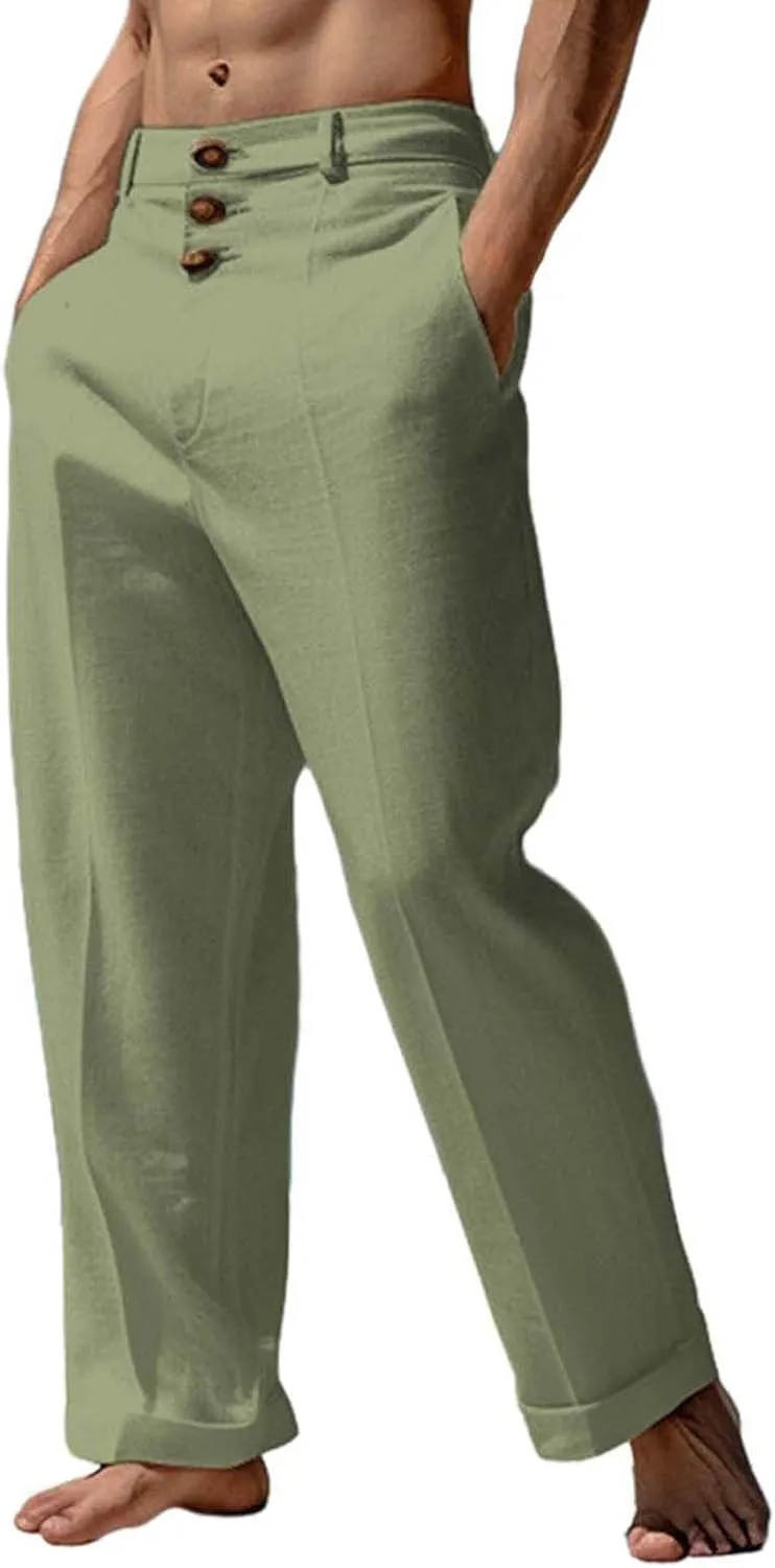 Mens Palazzo Pants Solid Casual Dressy High Wasited Wide Leg Botton Pants Business Work Comfy Outfits with Pockets