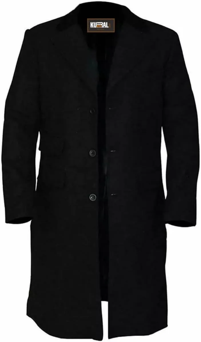 Men's Vintage Long Cotton Trench Coat, Mens Long Cotton Overcoat, British-Inspired Trench Coat, Western Jacket