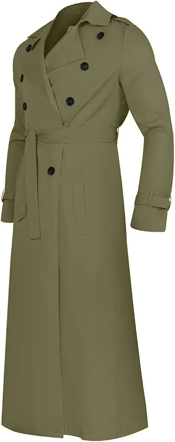 Mens Windbreaker Lightweight Jackets,Double Breasted Full Length Trench Coat Casual Lapel Oversized Long Overcoats