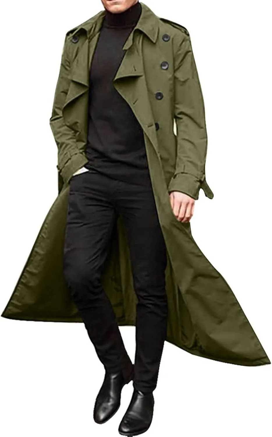Mens Windbreaker Lightweight Jackets,Double Breasted Full Length Trench Coat Casual Lapel Oversized Long Overcoats