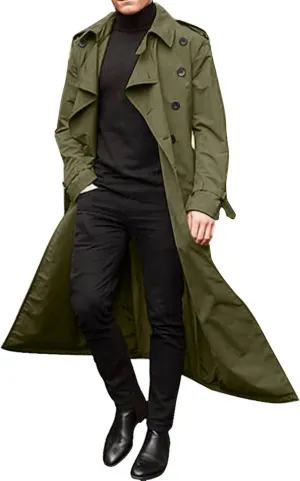 Mens Windbreaker Lightweight Jackets,Double Breasted Full Length Trench Coat Casual Lapel Oversized Long Overcoats