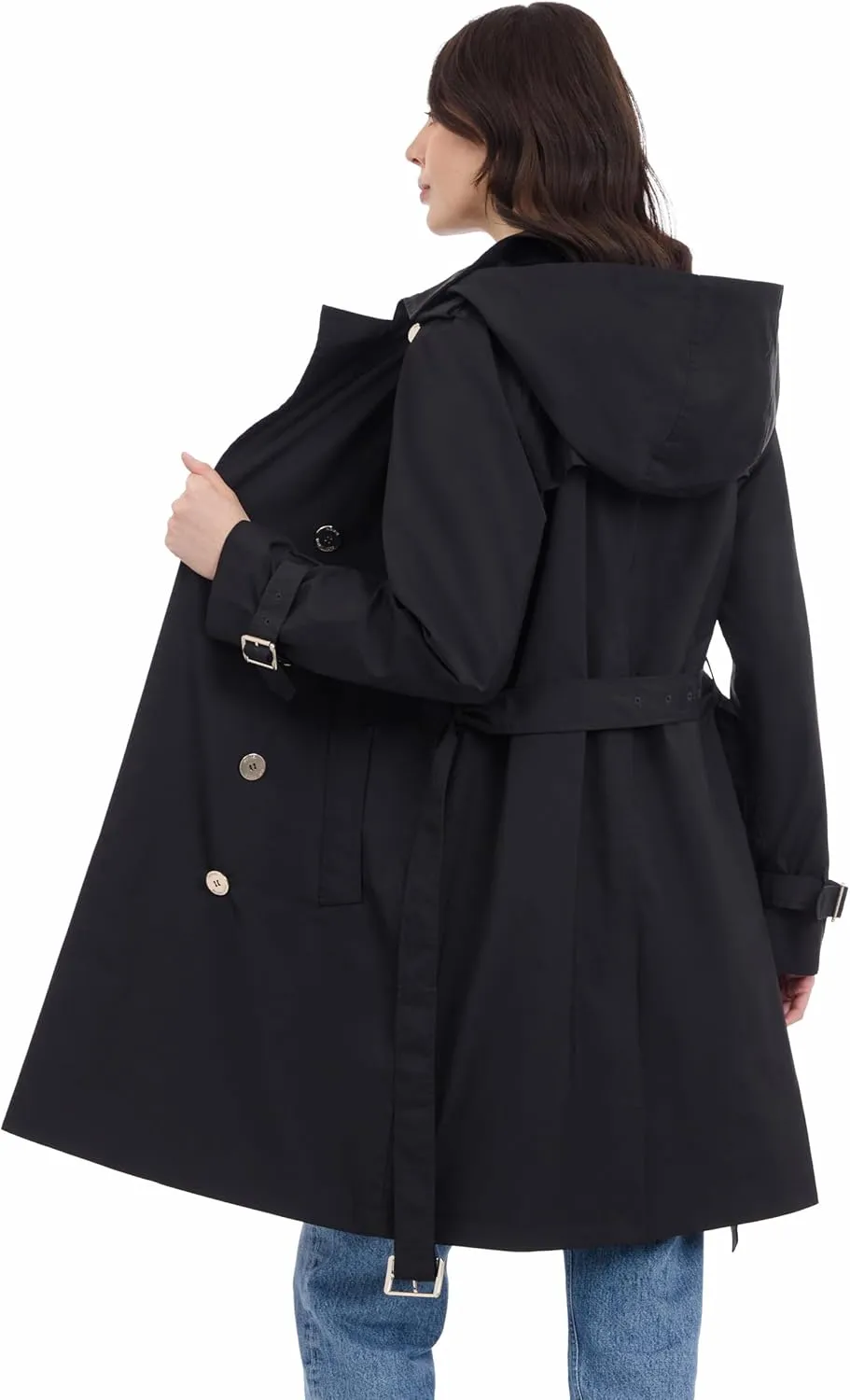 Michael Kors Women's Double Button Trenchcoat with Detachable Hood