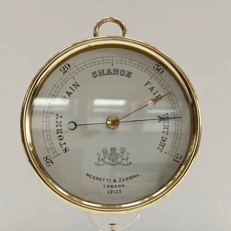 Mid Victorian Brass Cased Aneroid Barometer by Negretti & Zambra London