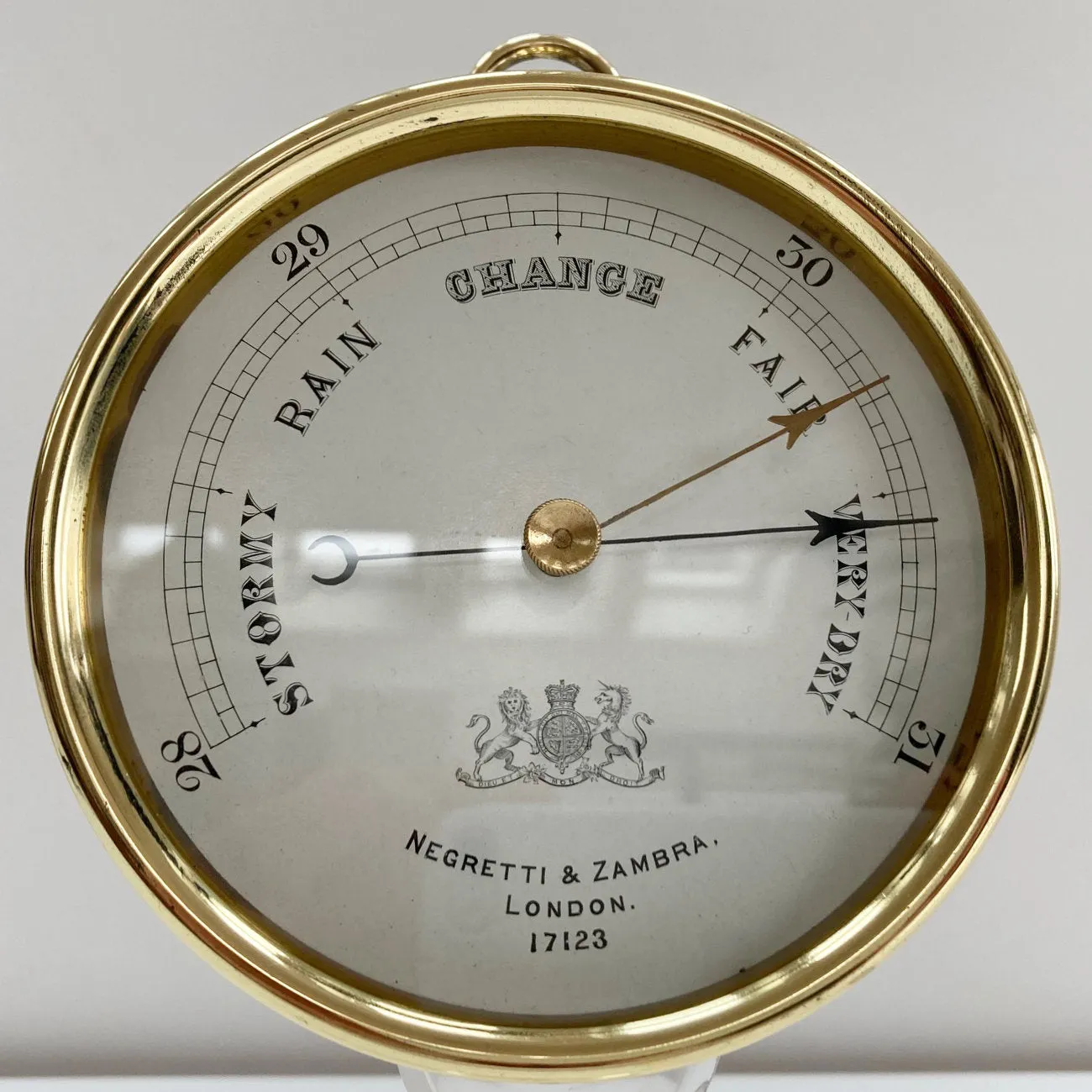 Mid Victorian Brass Cased Aneroid Barometer by Negretti & Zambra London