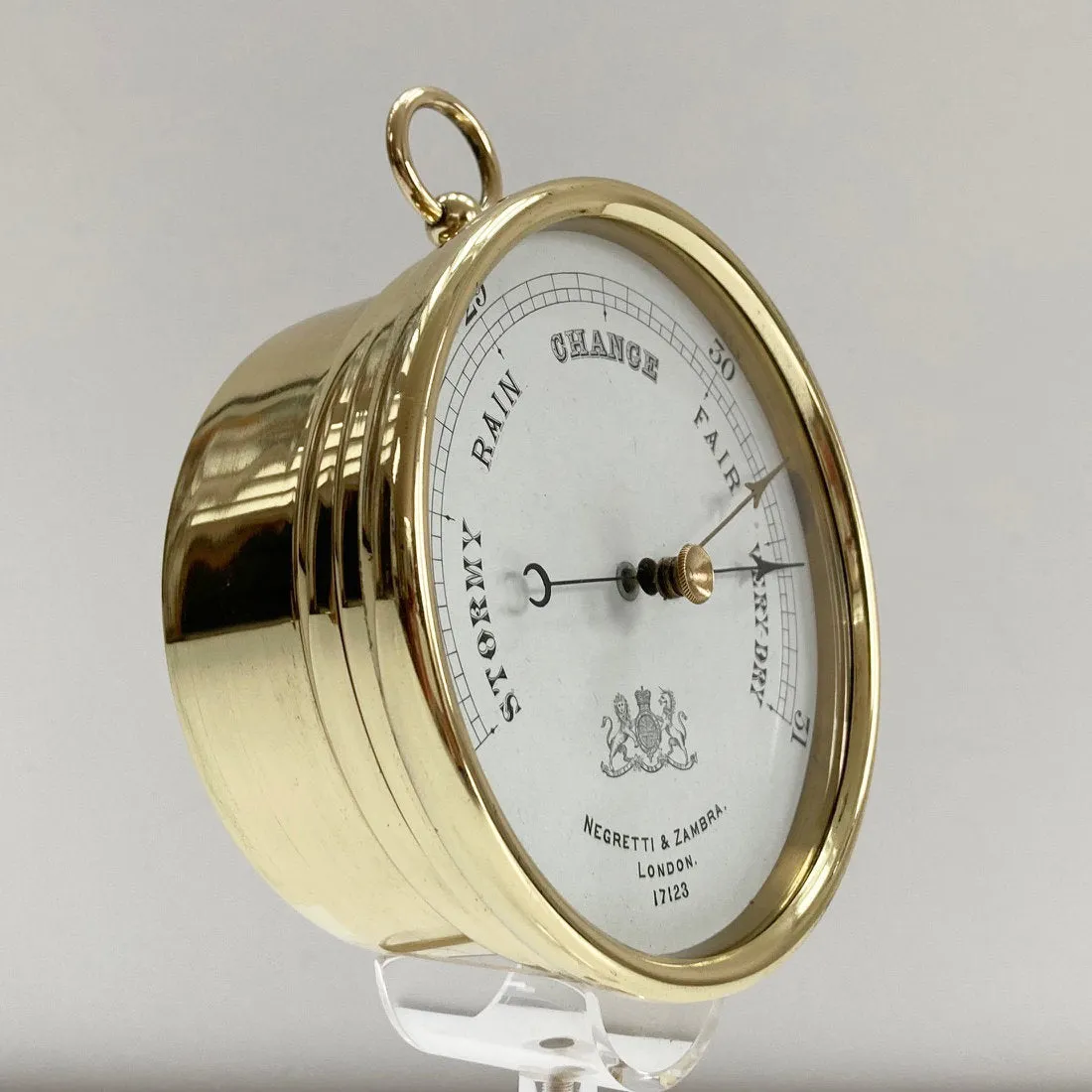 Mid Victorian Brass Cased Aneroid Barometer by Negretti & Zambra London