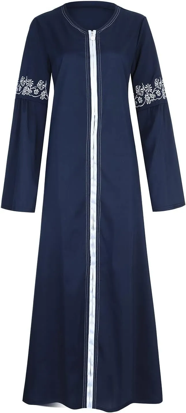 Muslim Abaya Dresses for Women V Neck Kaftan Islamic Prayer Robe Embroidered Floor Dress Eid Thobe Evening Dresses