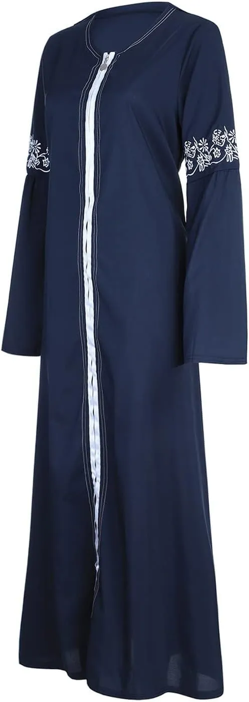 Muslim Abaya Dresses for Women V Neck Kaftan Islamic Prayer Robe Embroidered Floor Dress Eid Thobe Evening Dresses