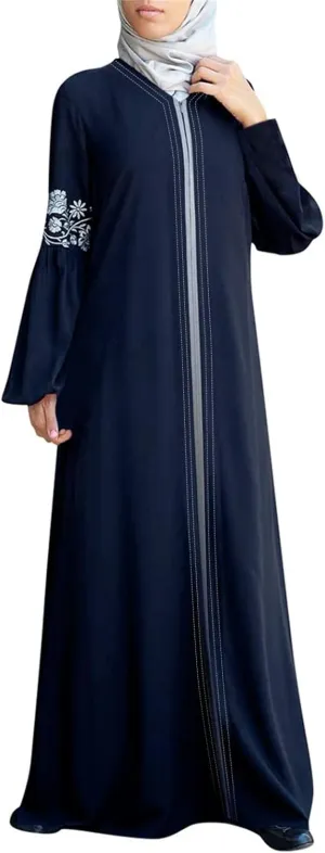 Muslim Abaya Dresses for Women V Neck Kaftan Islamic Prayer Robe Embroidered Floor Dress Eid Thobe Evening Dresses