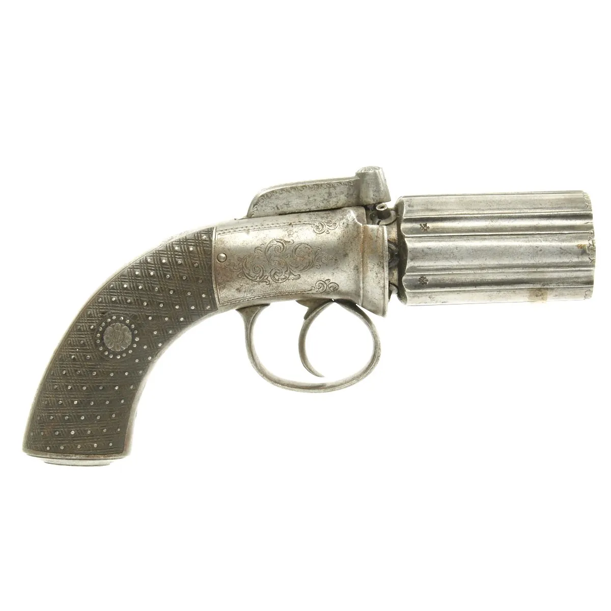 Original 19th Century British Pepperbox Double-Action Percussion Revolver circa 1835