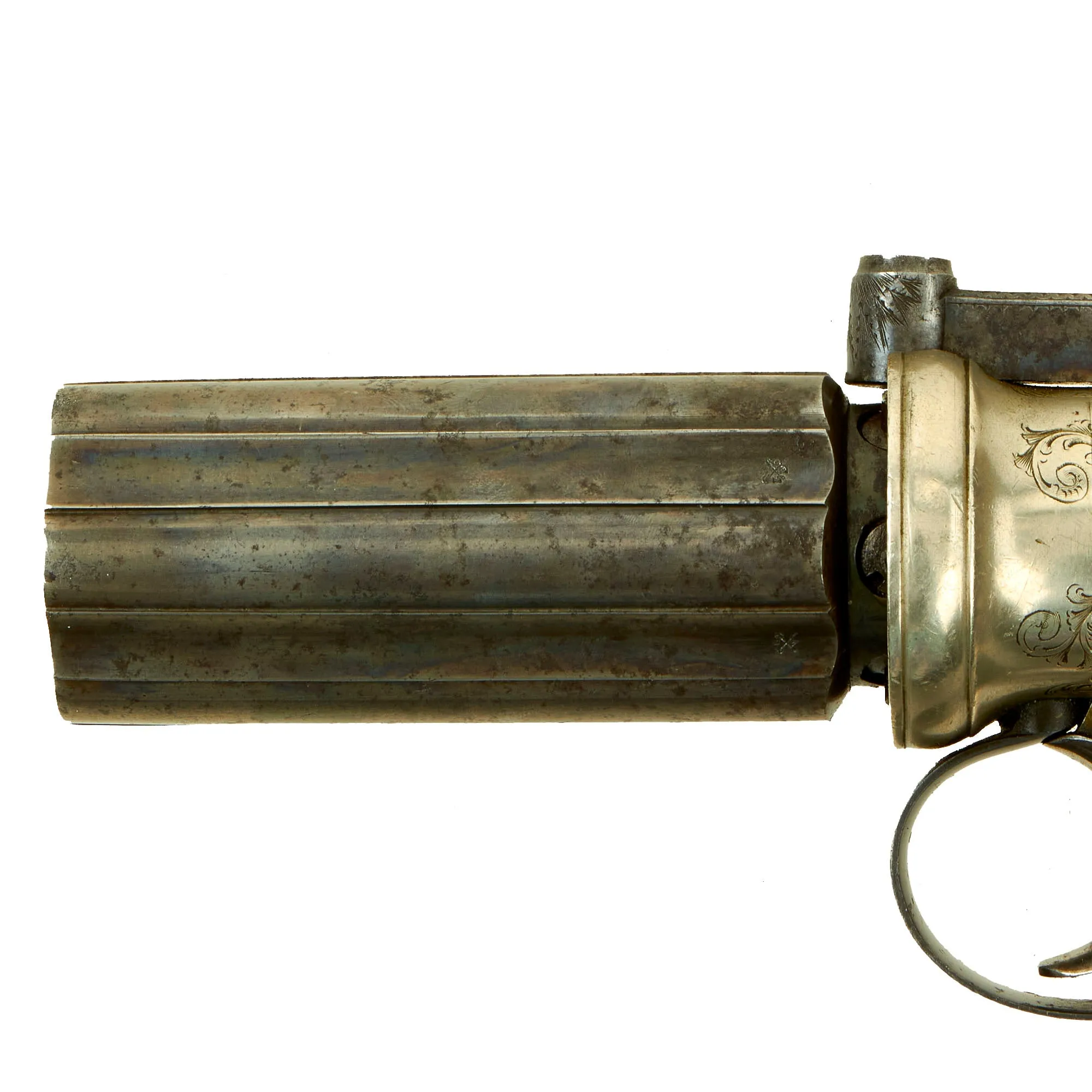 Original British Victorian Nickel Silver Framed Pepperbox Percussion Revolver with Birmingham Proofs - circa 1855