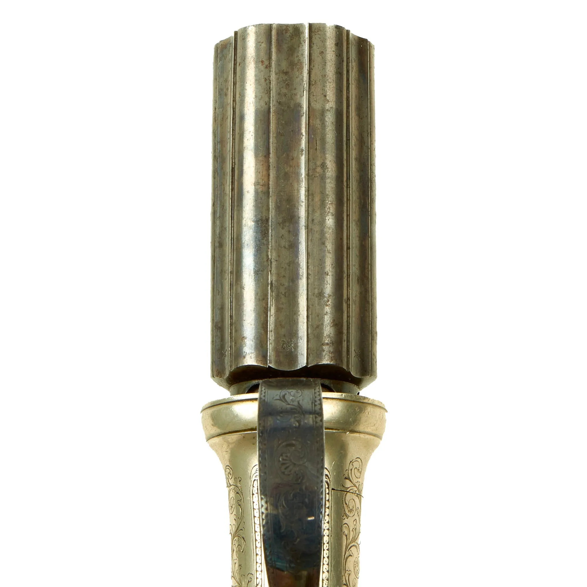 Original British Victorian Nickel Silver Framed Pepperbox Percussion Revolver with Birmingham Proofs - circa 1855