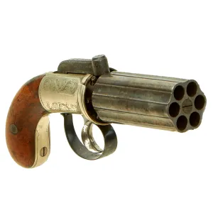 Original British Victorian Nickel Silver Framed Pepperbox Percussion Revolver with Birmingham Proofs - circa 1855
