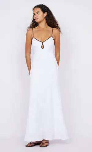 OTTILIE KEYHOLE DRESS - WHITE/CHOCOLATE