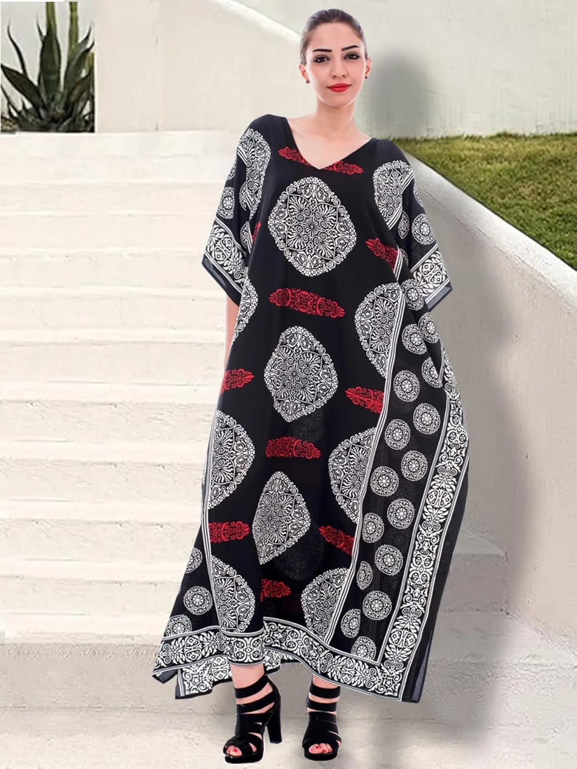 Oussum Women Kaftan Plus Size Polyester Summer Caftan Cover Ups Maxi House Dress