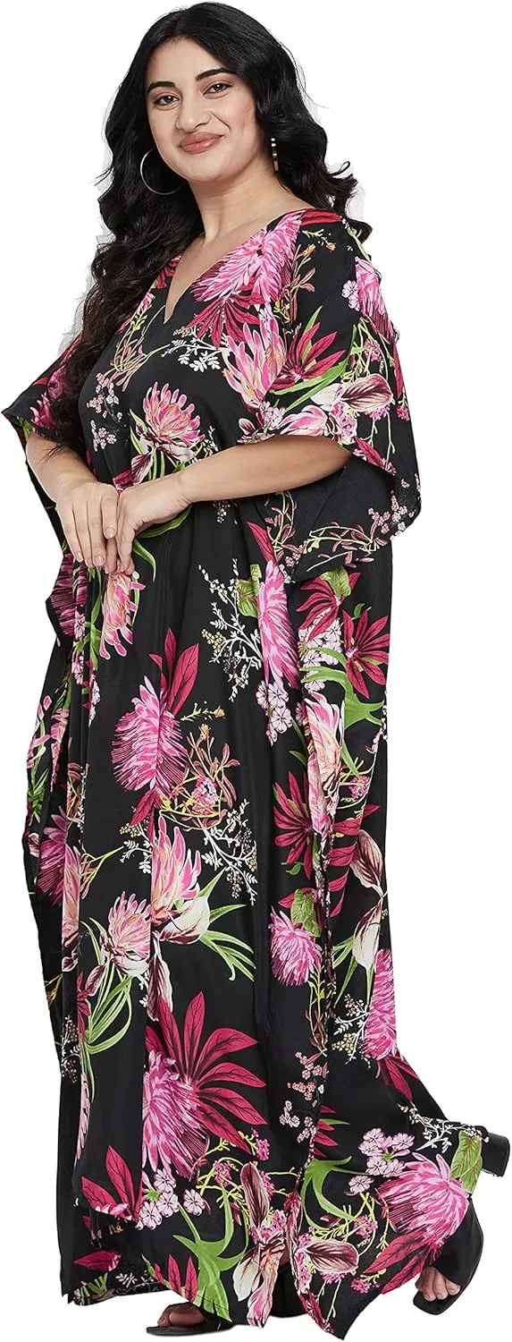 Oussum Women Polyester Casual Kaftan Long Plus Size Summer Beach Caftan Cover Ups Maxi Dresse for Ladies
