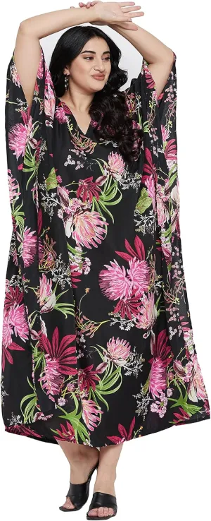 Oussum Women Polyester Casual Kaftan Long Plus Size Summer Beach Caftan Cover Ups Maxi Dresse for Ladies