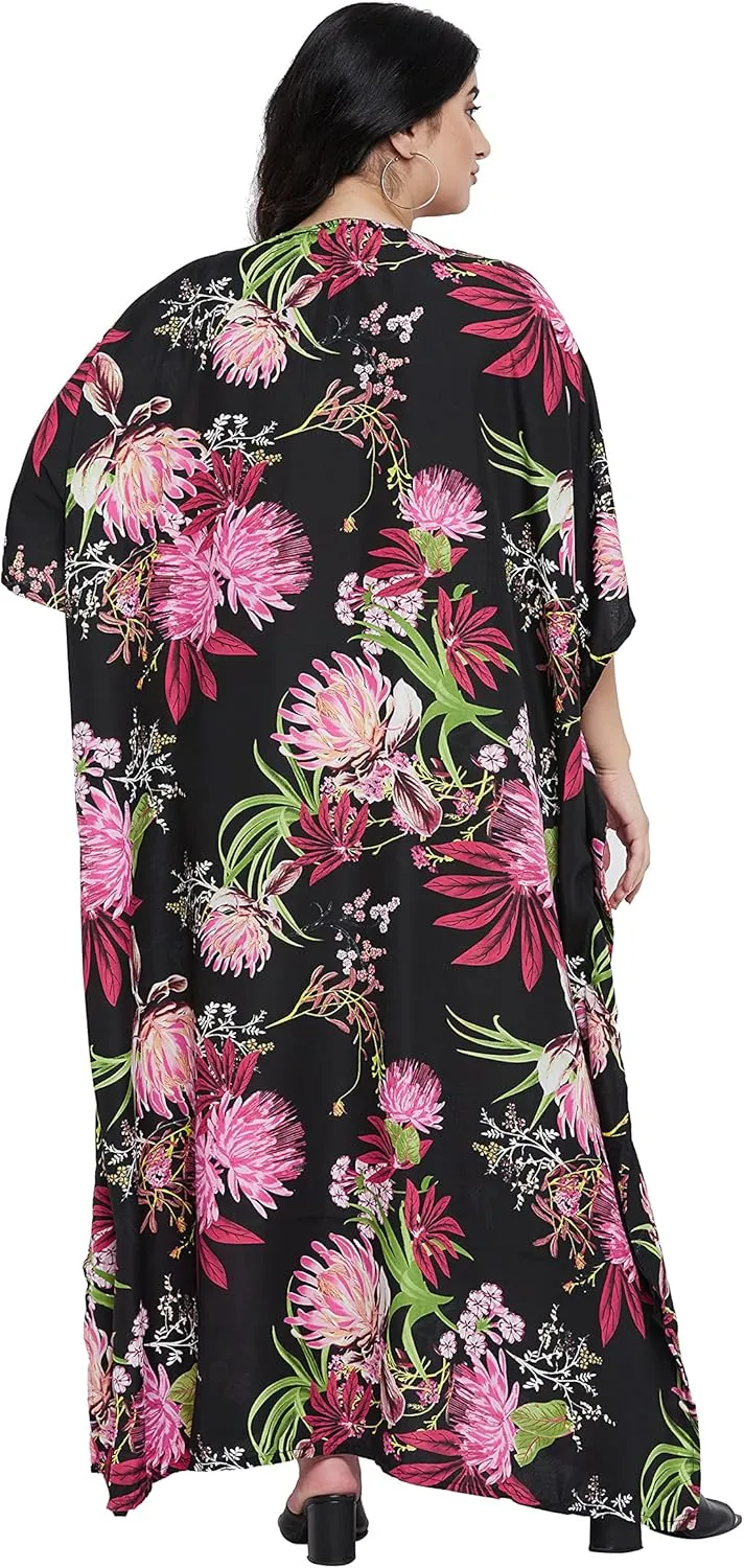 Oussum Women Polyester Casual Kaftan Long Plus Size Summer Beach Caftan Cover Ups Maxi Dresse for Ladies