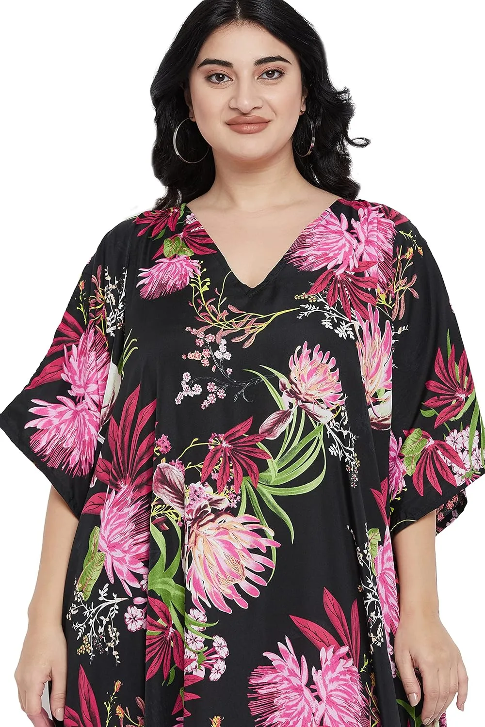 Oussum Women Polyester Casual Kaftan Long Plus Size Summer Beach Caftan Cover Ups Maxi Dresse for Ladies