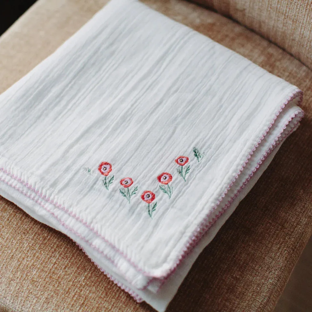 Poppy Embroidered Shawl Blanket