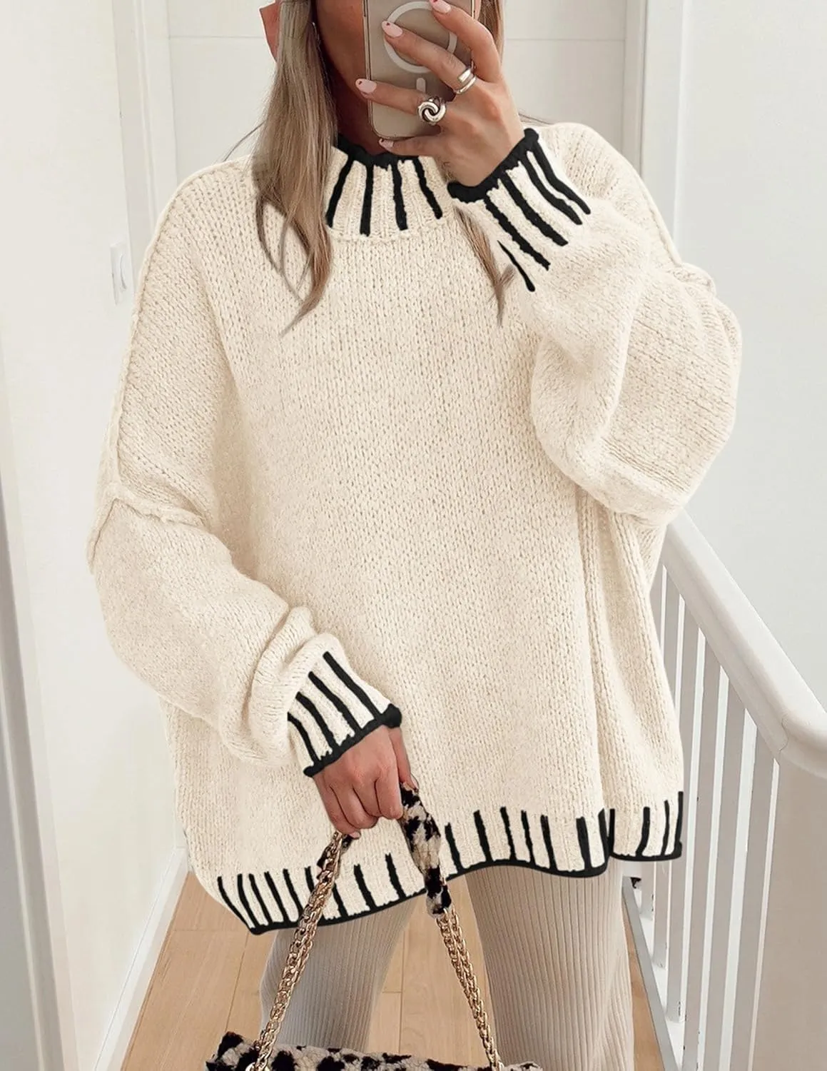 PRETTYGARDEN Women's Winter Oversized Pullover Sweaters Long Sleeve Mock Neck Chunky Knit Slouchy Jumper Tops