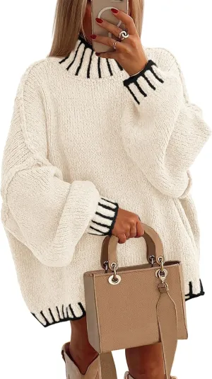 PRETTYGARDEN Women's Winter Oversized Pullover Sweaters Long Sleeve Mock Neck Chunky Knit Slouchy Jumper Tops
