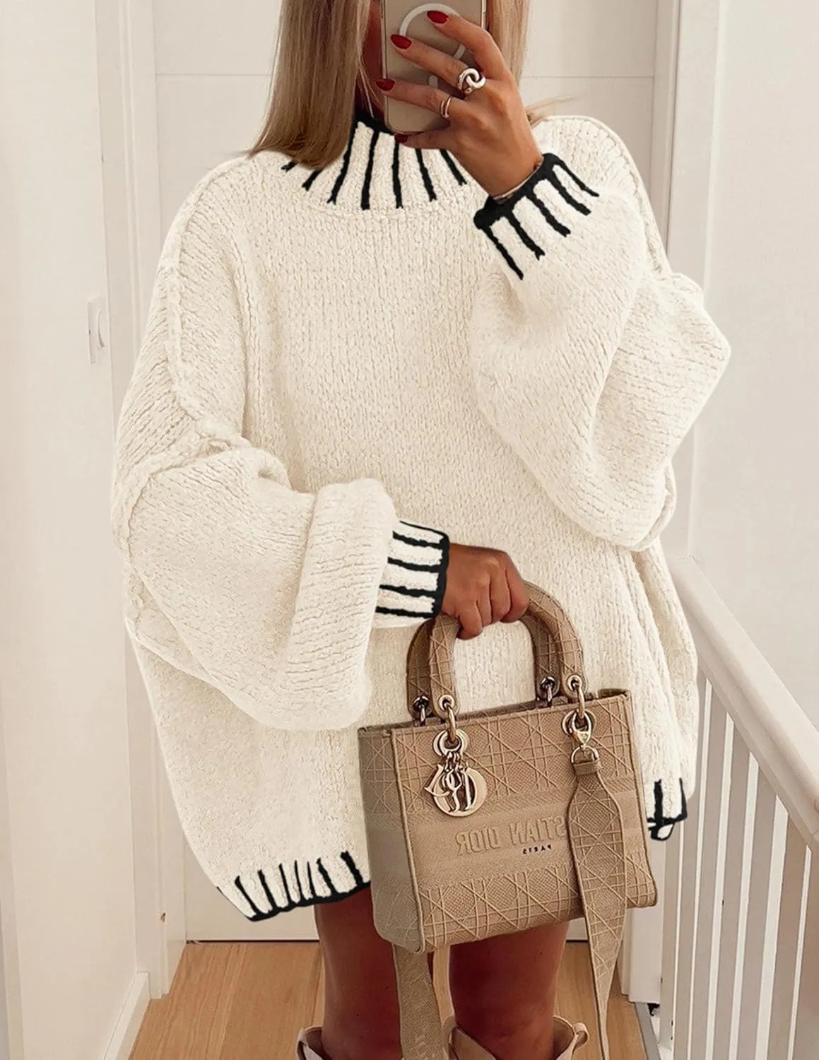 PRETTYGARDEN Women's Winter Oversized Pullover Sweaters Long Sleeve Mock Neck Chunky Knit Slouchy Jumper Tops