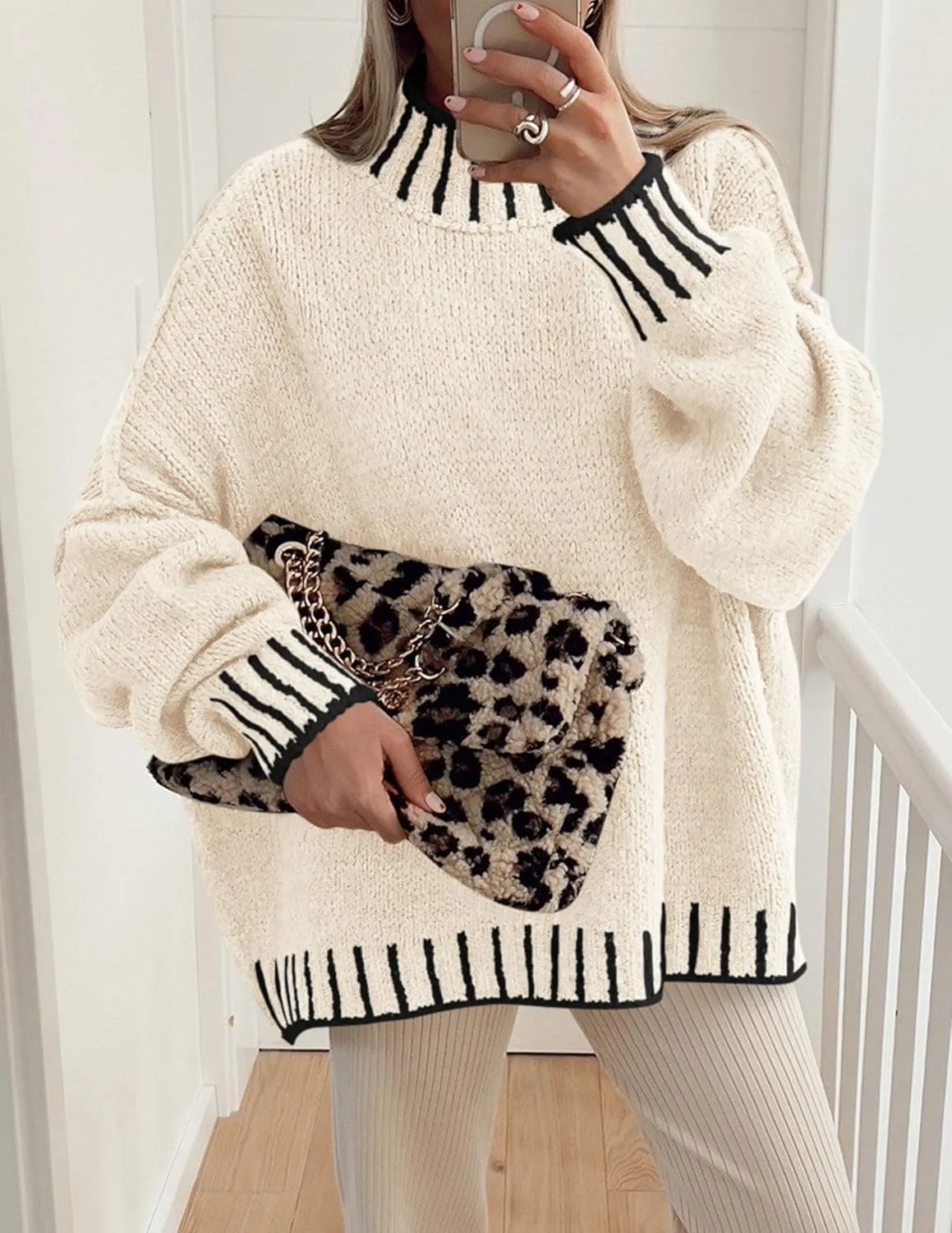 PRETTYGARDEN Women's Winter Oversized Pullover Sweaters Long Sleeve Mock Neck Chunky Knit Slouchy Jumper Tops