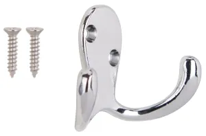 ProSource 23263CHB3L-PS Coat and Hat Hook, 22 lb, 2-Hook, 7/8 in Opening, Zinc, Chrome :CD: QUANTITY: 1