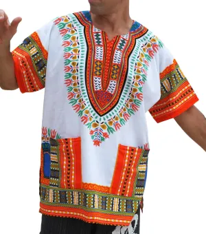 RaanPahMuang Brand Unisex Bright African White Dashiki Cotton Shirt