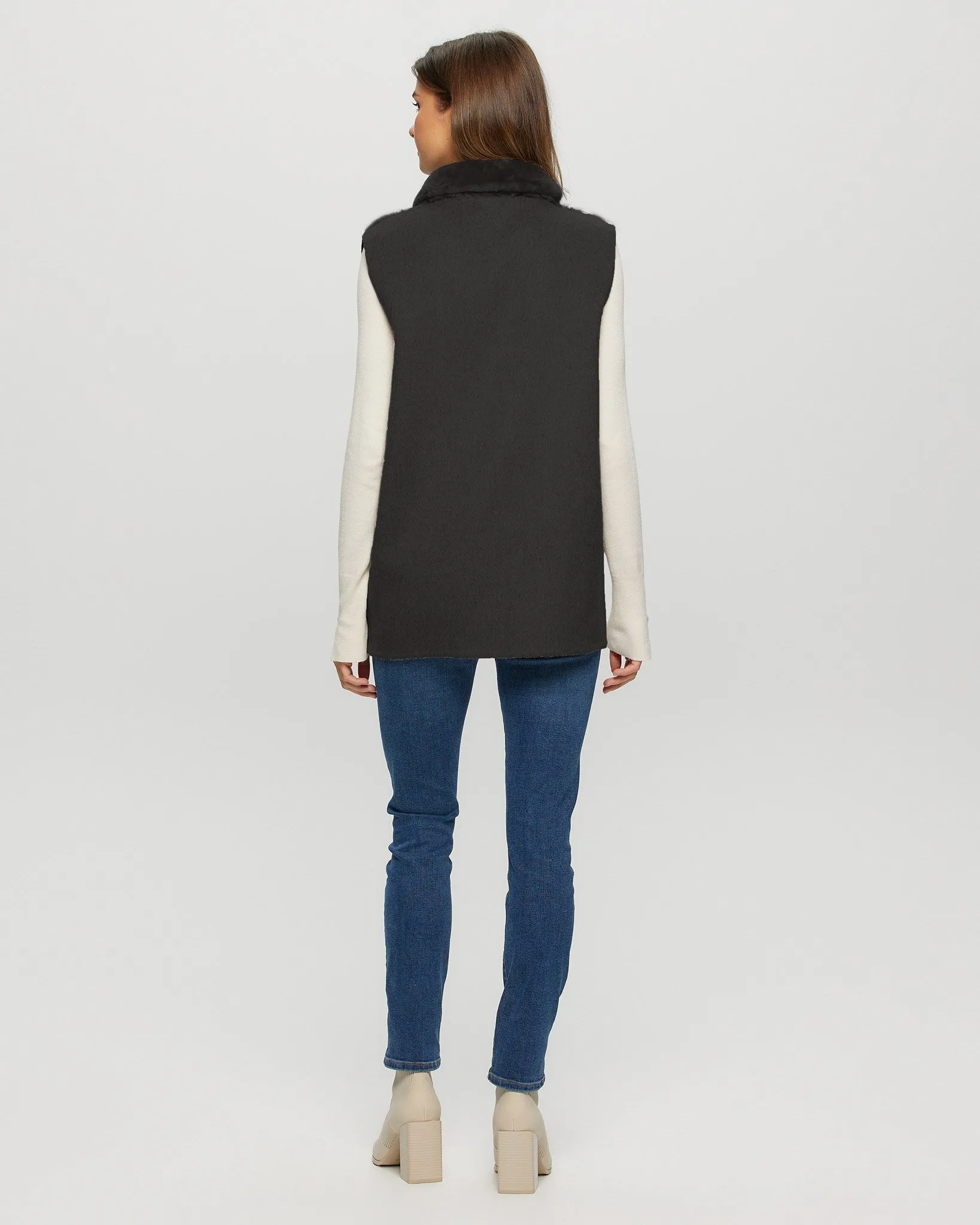 Reversible Select Shearling Lamb Vest with Cashmere & Wool Back and Belt