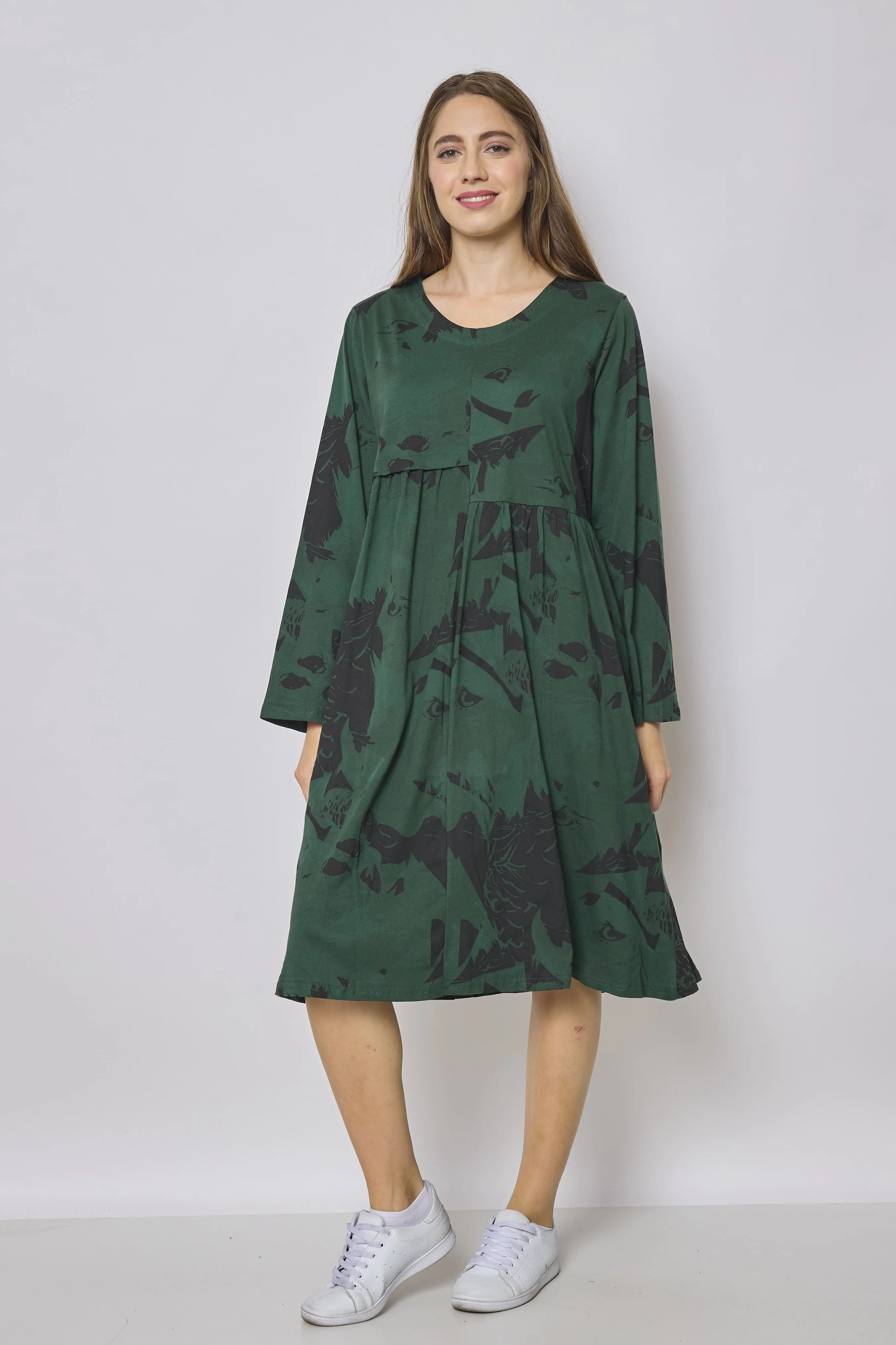 Robe mi-longue asymétrique à motifs aigle