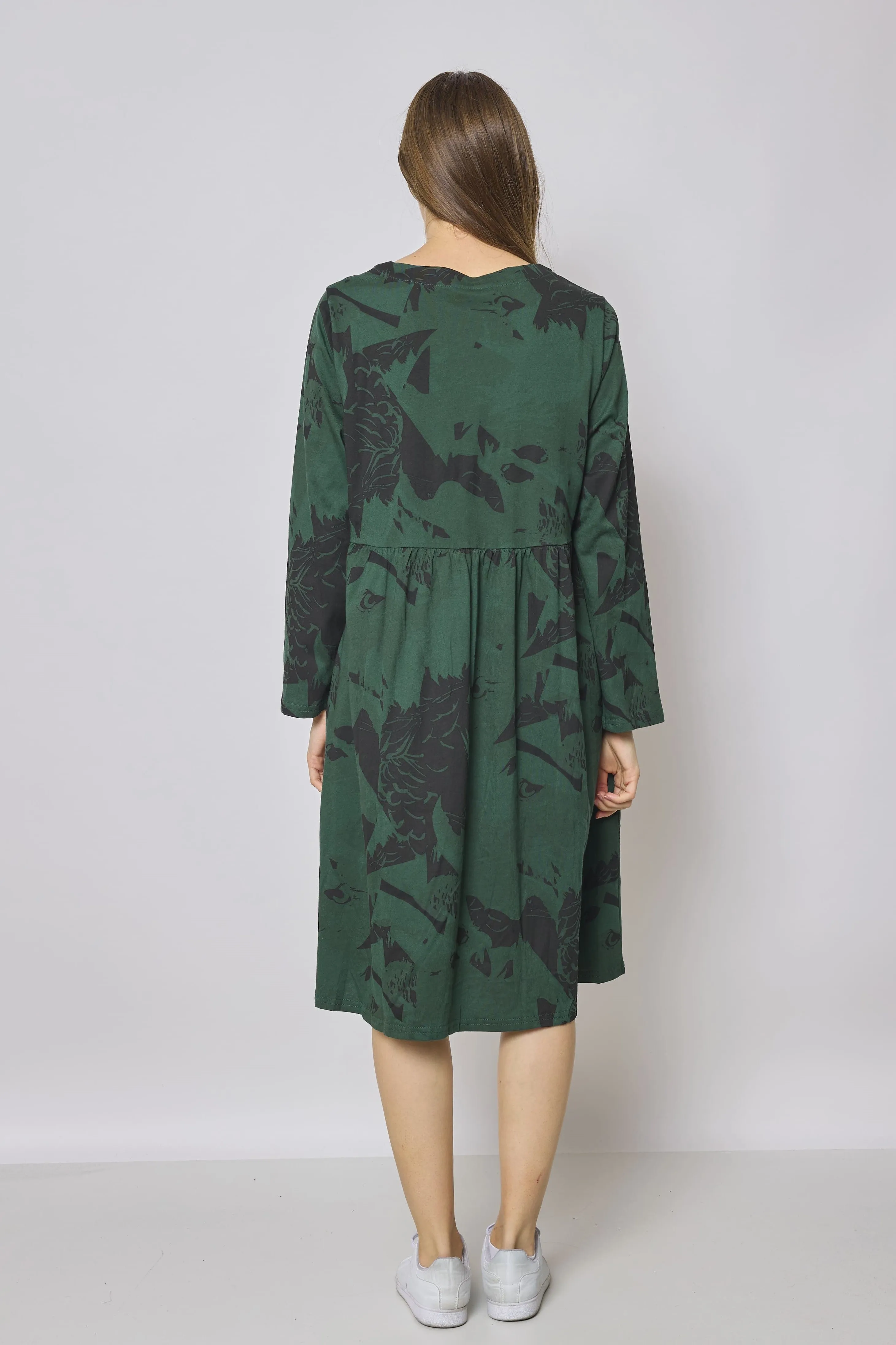 Robe mi-longue asymétrique à motifs aigle