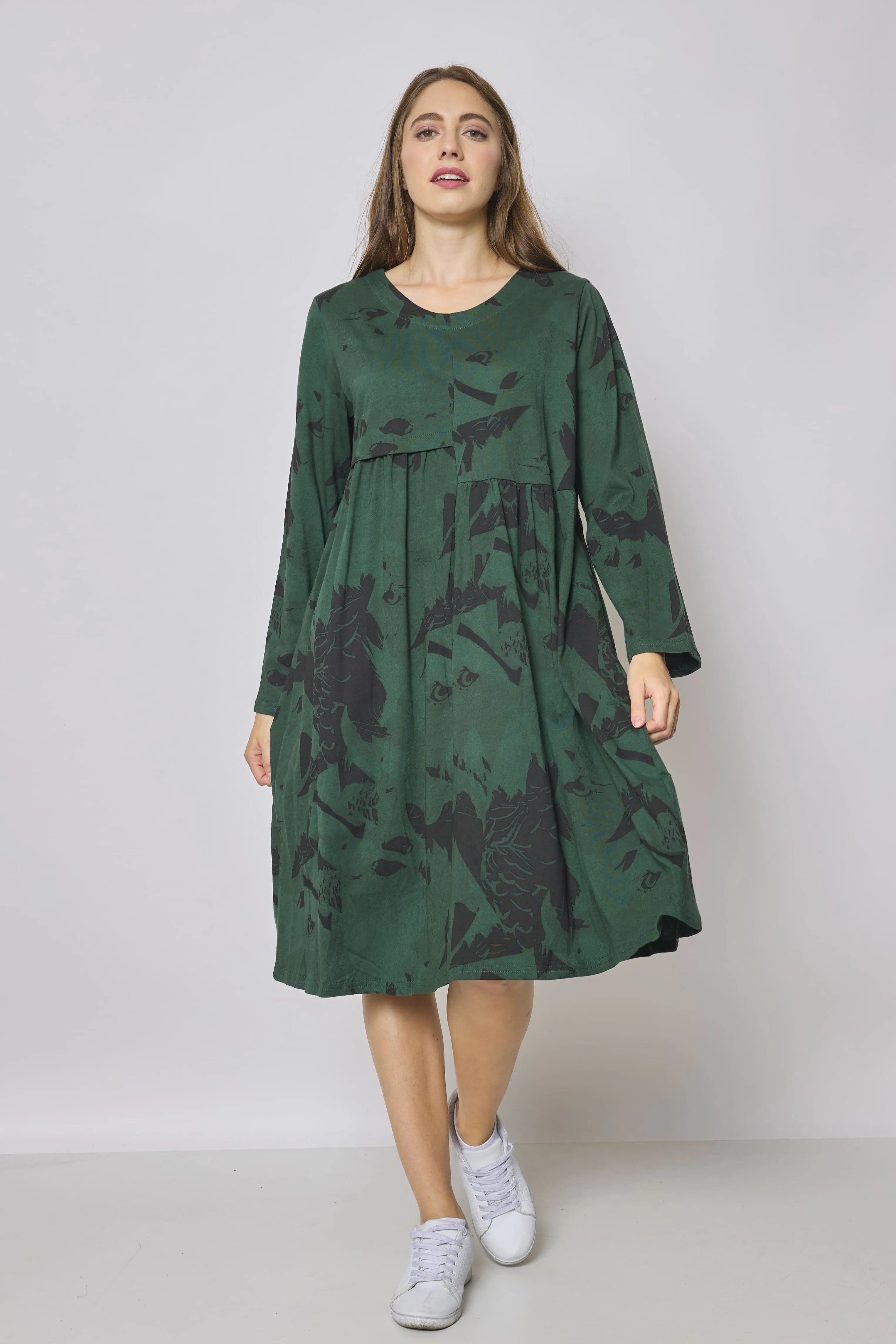 Robe mi-longue asymétrique à motifs aigle