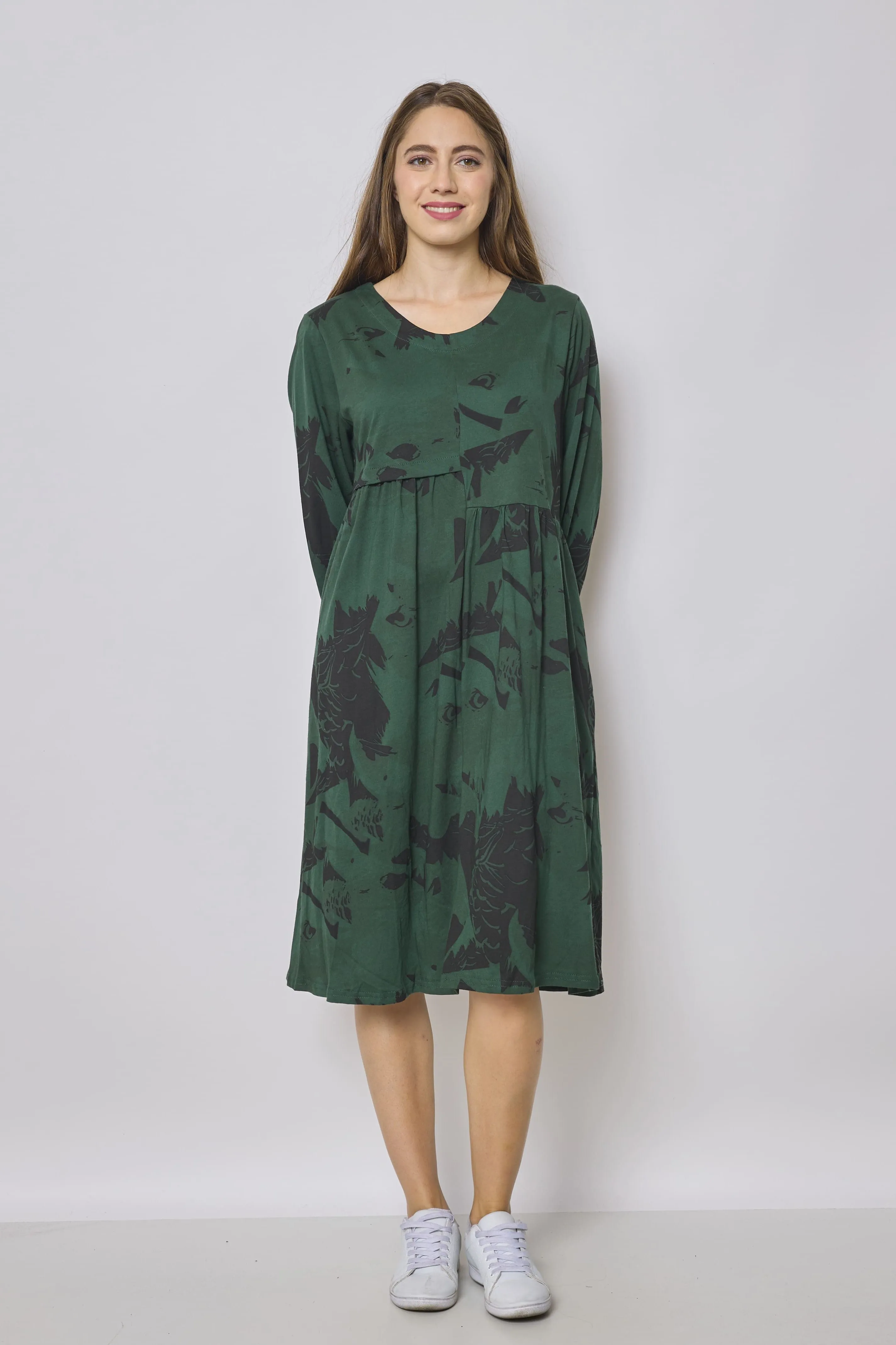 Robe mi-longue asymétrique à motifs aigle
