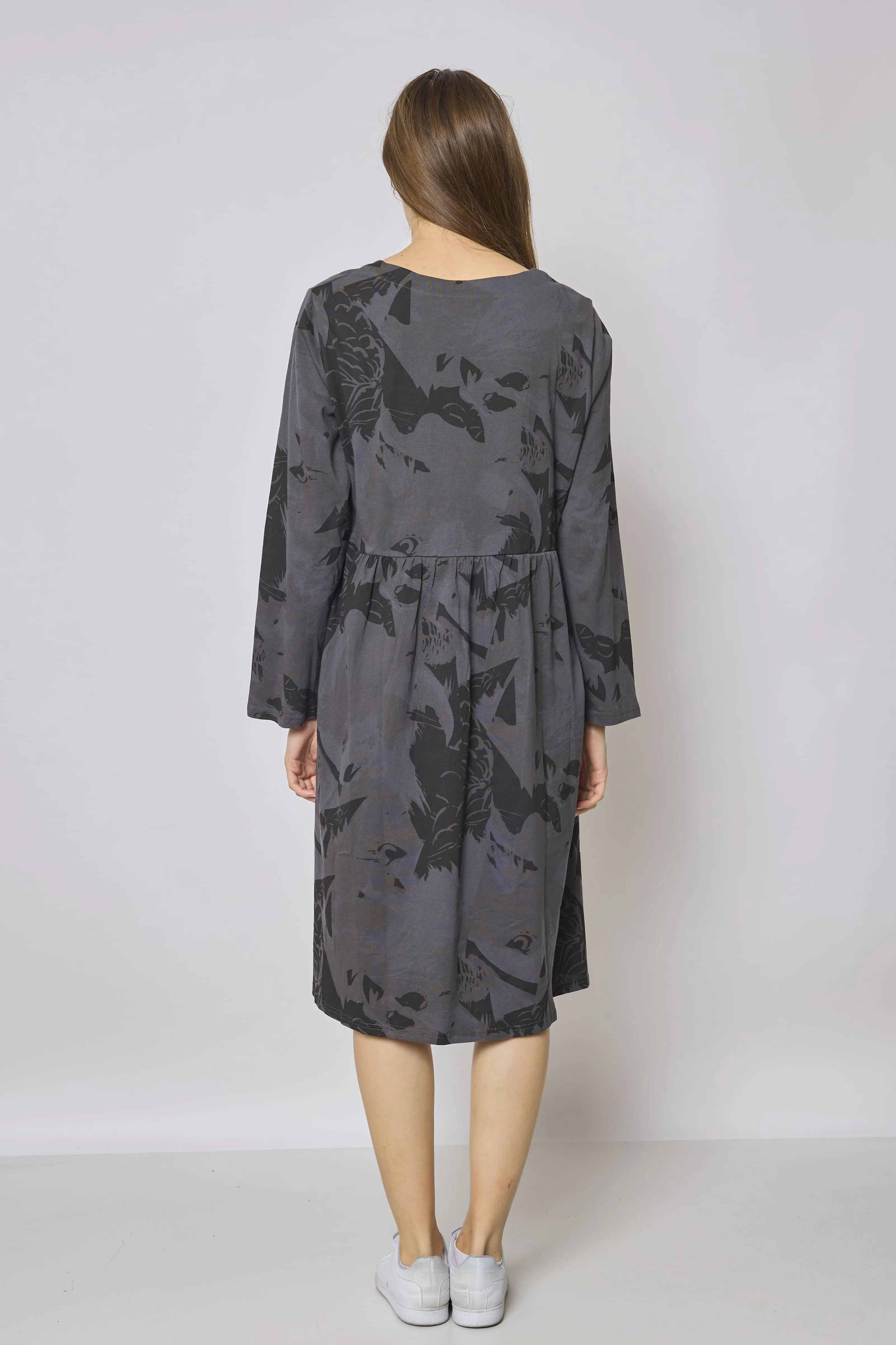 Robe mi-longue asymétrique à motifs aigle