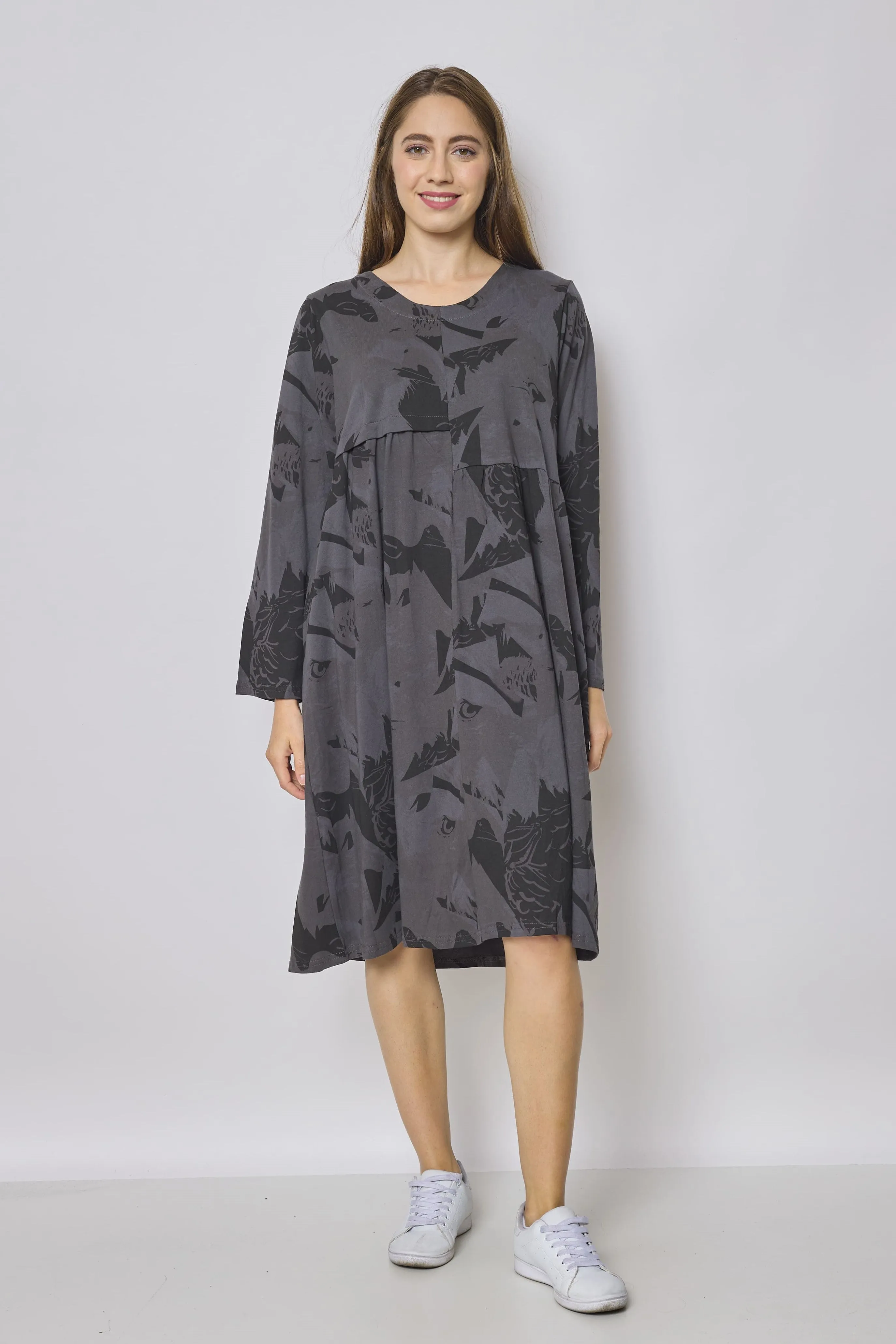 Robe mi-longue asymétrique à motifs aigle