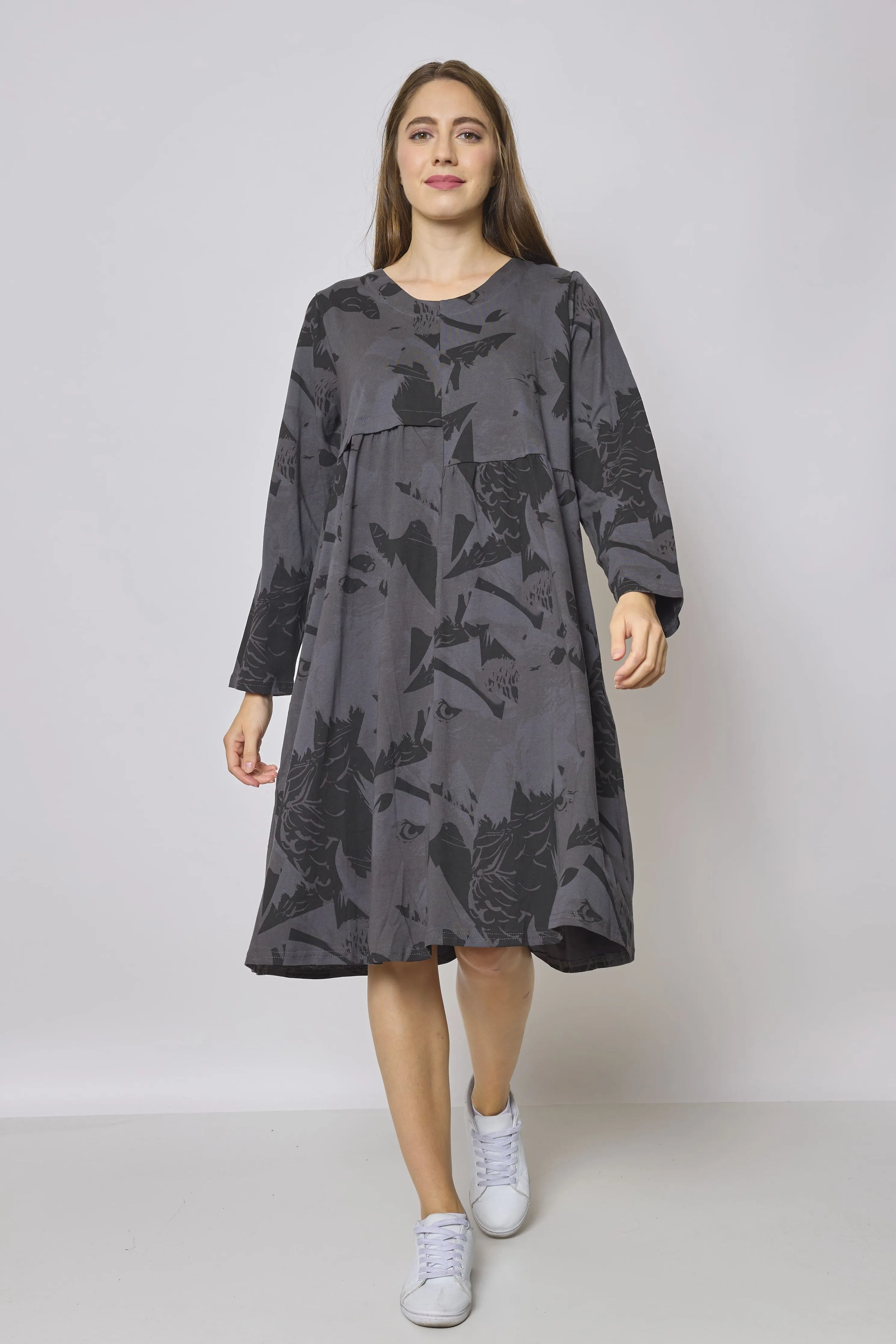 Robe mi-longue asymétrique à motifs aigle
