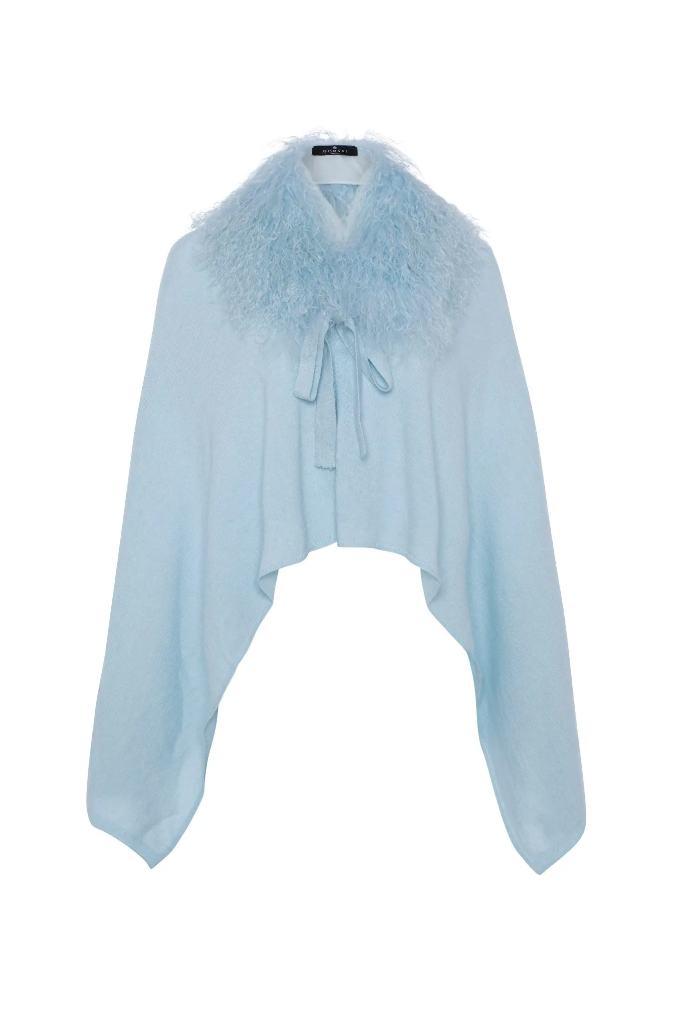 Select Cashmere and Merino Wool Blend Poncho with Select Mongolian Lamb Collar
